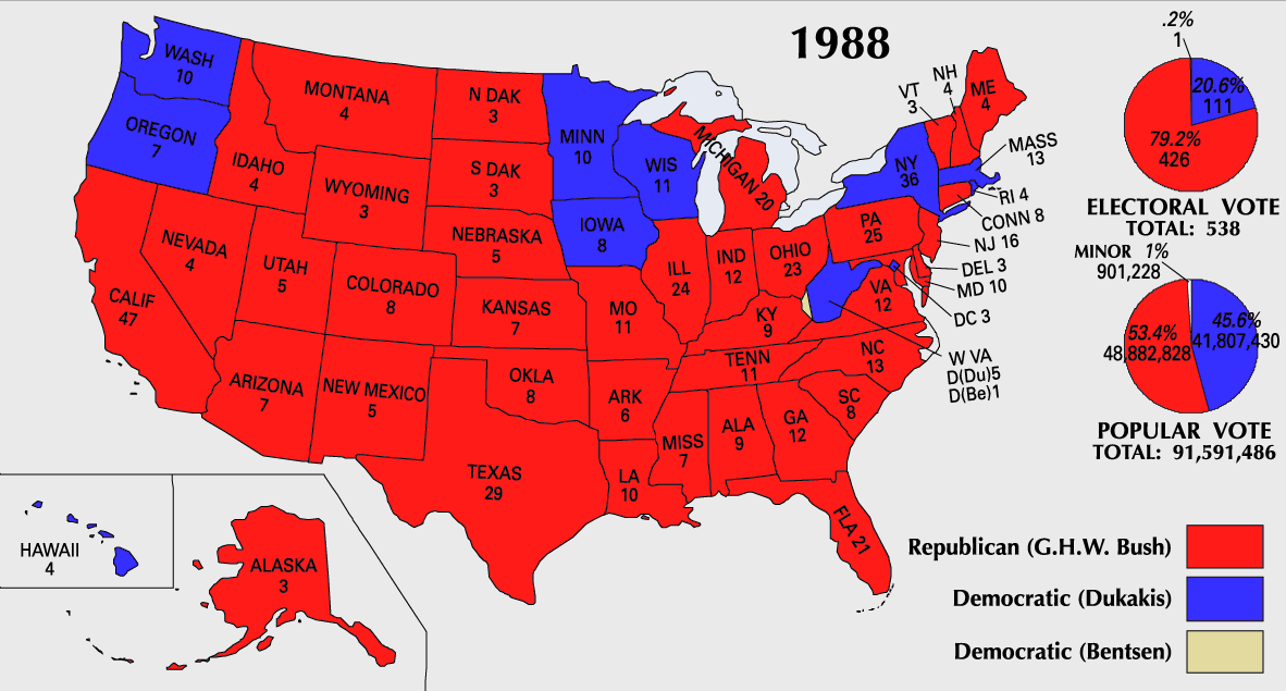 Map of the 1988 U.S. Presidential Election results