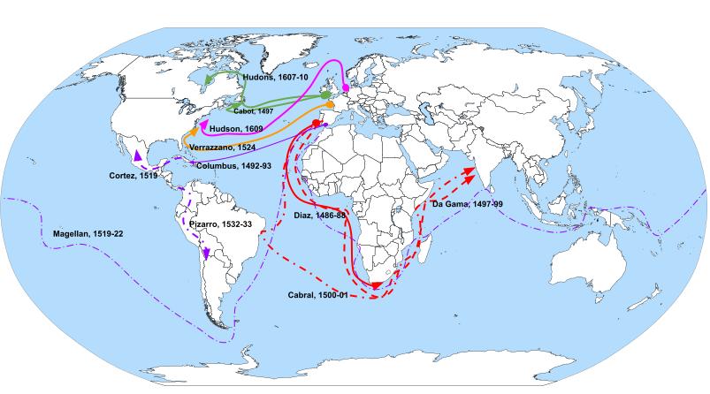 Exploración europea, Un mapa de exploradores europeos notables, StudySmarter