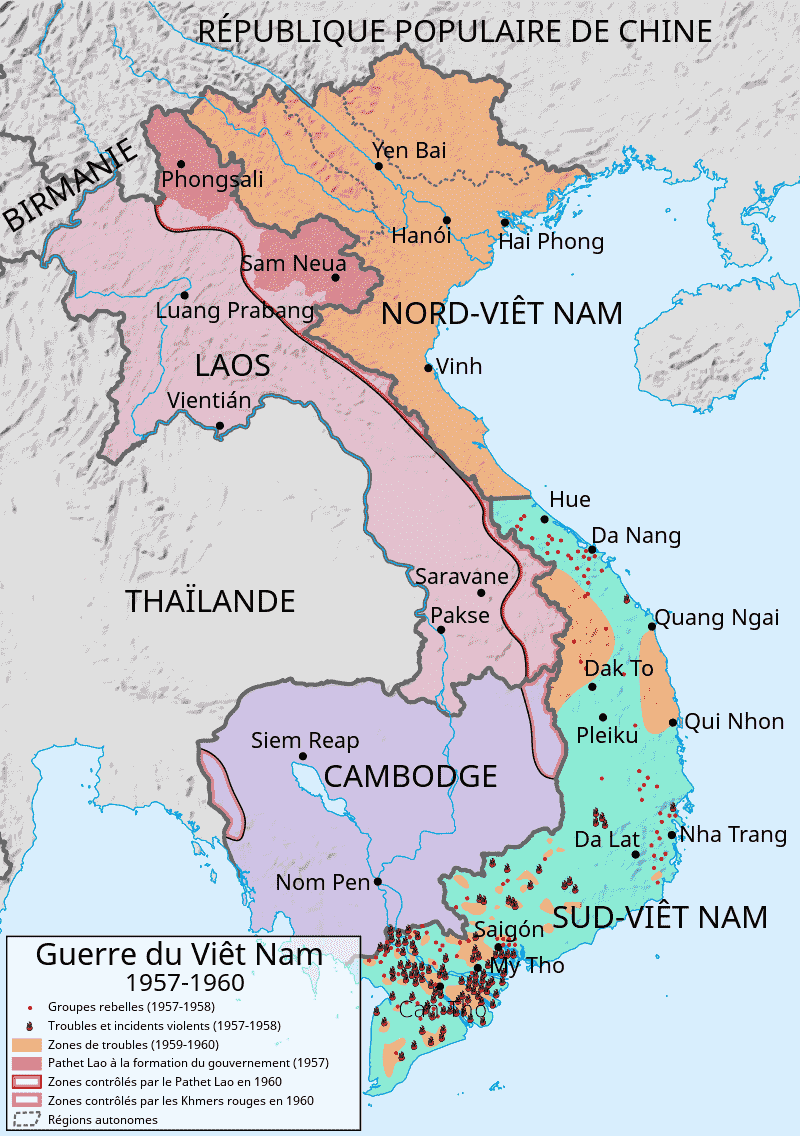 Guerre du Vietnam Carte des conflits au début de la guerre StudySmarter