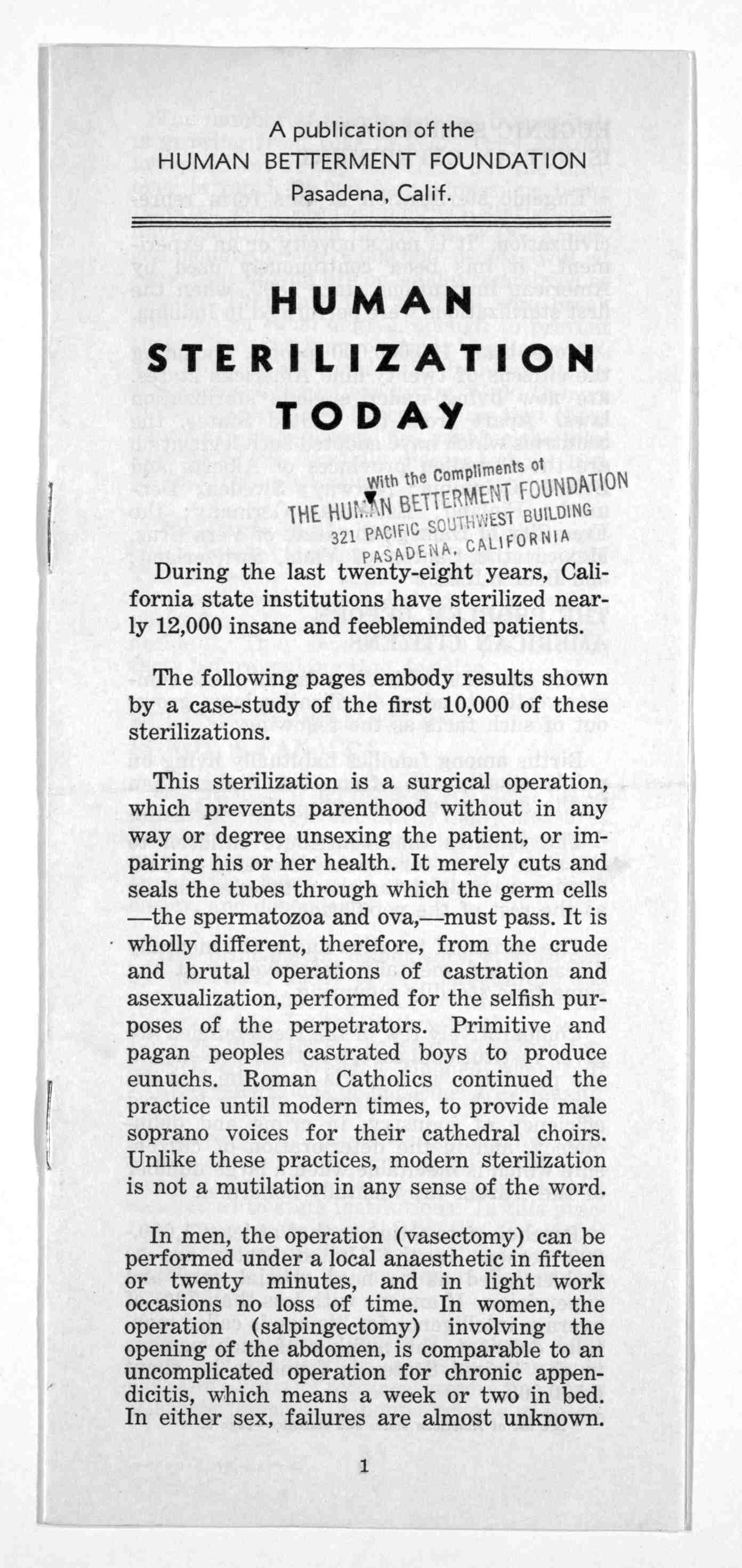 Human Sterilization Today