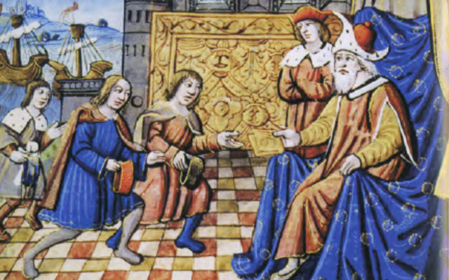 Misioneros católicos en China, Pintura de Matteo, Niccolo y Marco Polo saludando a Kublai Khan, StudySmarter