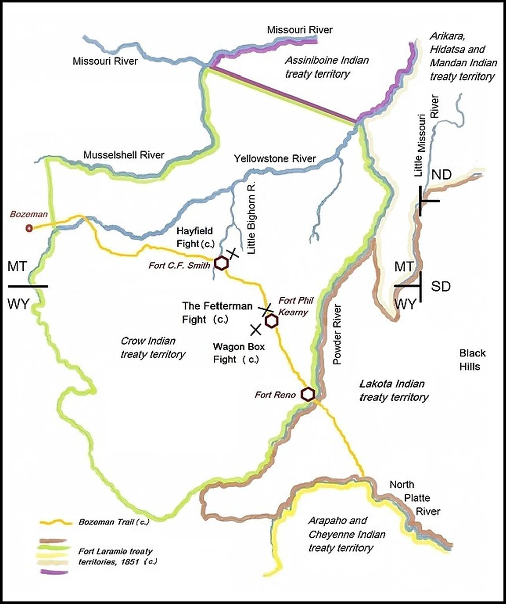 La guerra de Nube Roja Mapa de la guerra de Nube Roja en Power River Country Estudia mejor