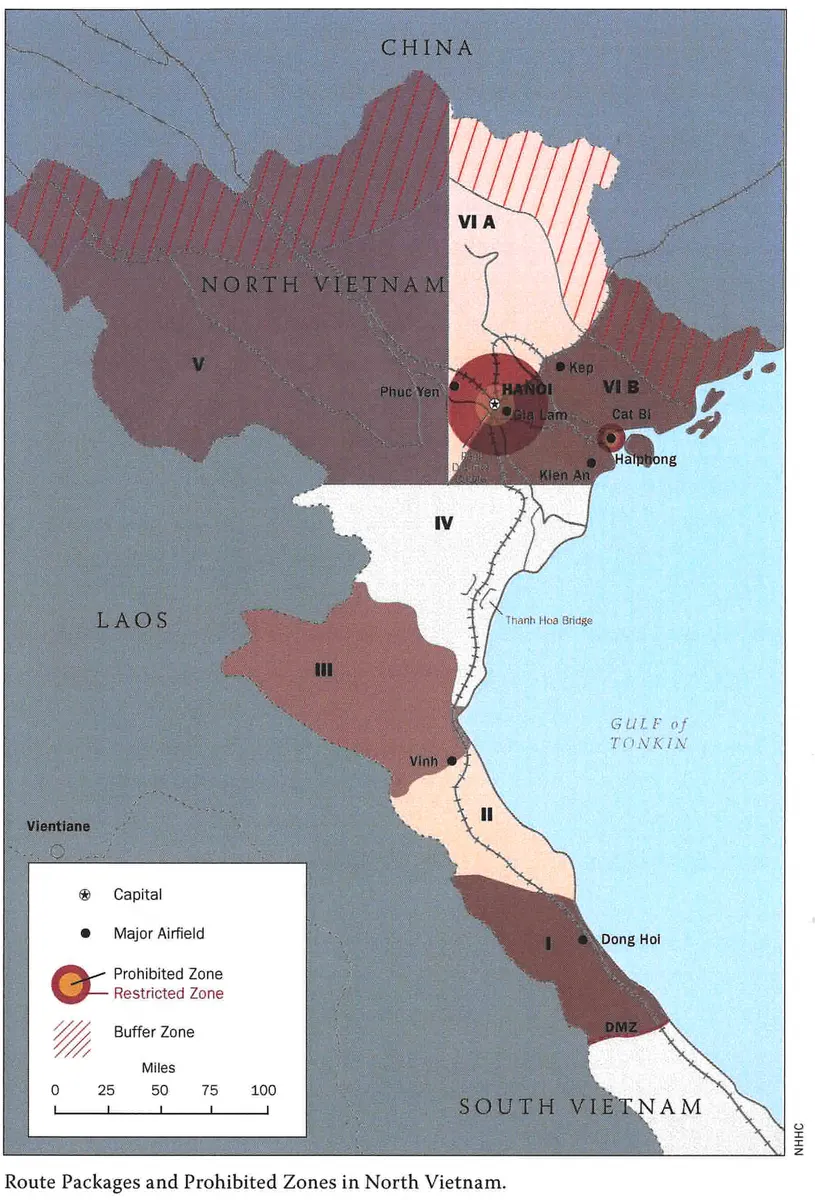 Operación Trueno Rodante Mapa que muestra la falta de amenaza sostenida de objetivos estadounidenses en Vietnam del Norte StudySmarter