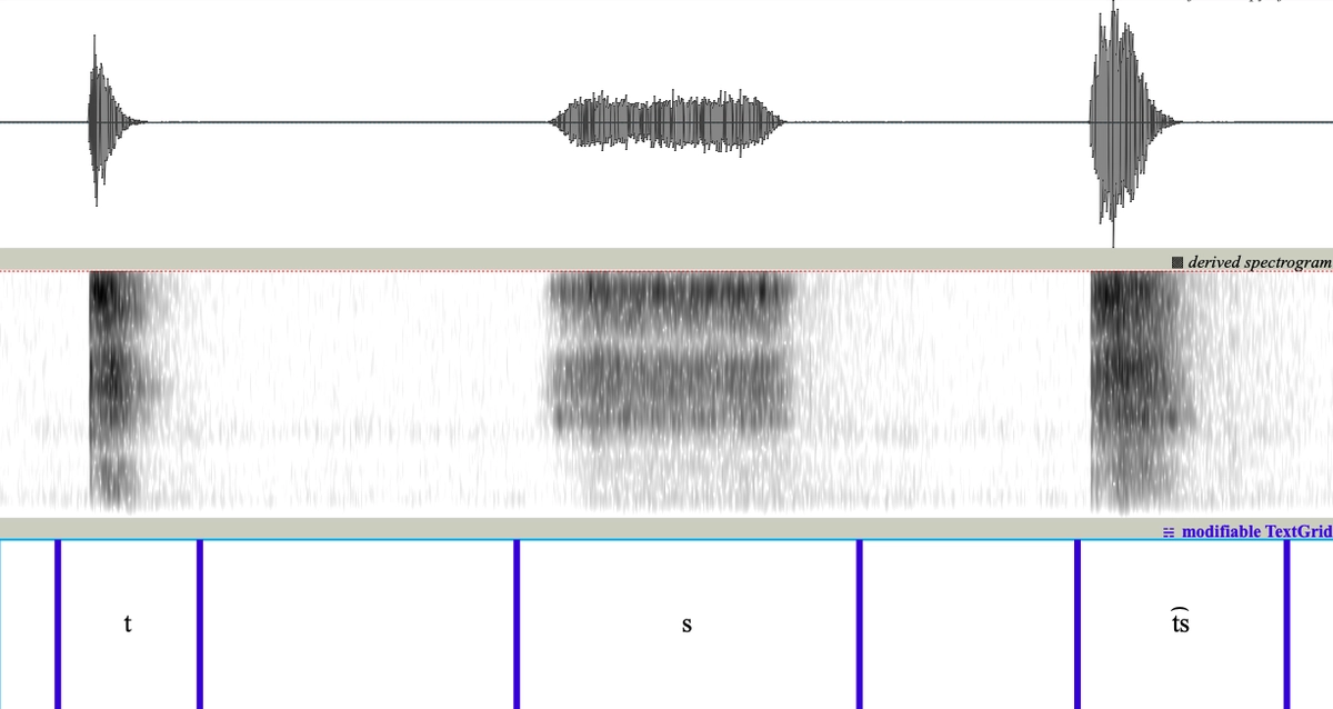 Affricates, Spectrogramme du stop t et de la fricative s comparés à l'affricate ts, StudySmarter