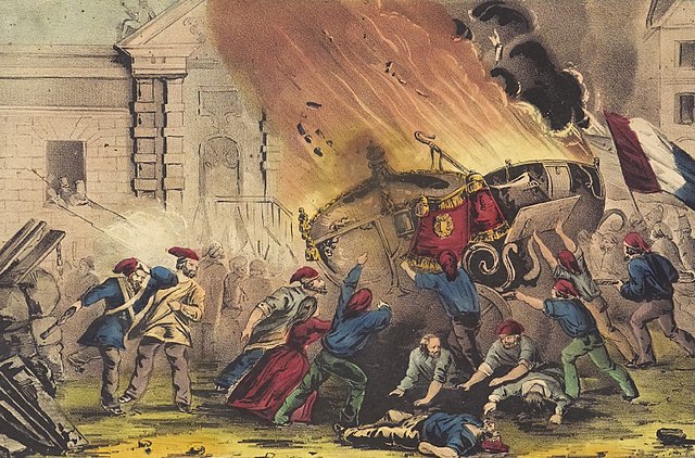European History, A color image of French Revolutionaries burning the royal carriage, StudySmarter