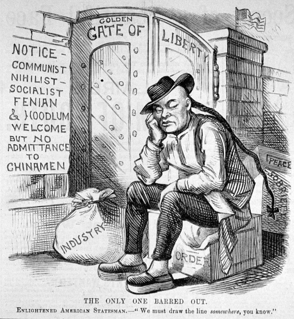 El único que no puede entrar 1882 Viñeta política