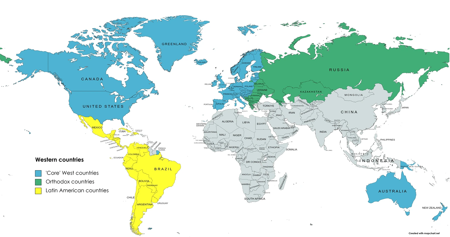 Superpotencias emergentes Mapa de los países occidentales StudySmarter