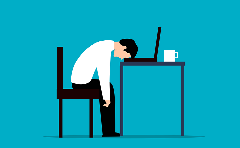 Autonomic nervous system, Man with head on laptop, StudySmarter