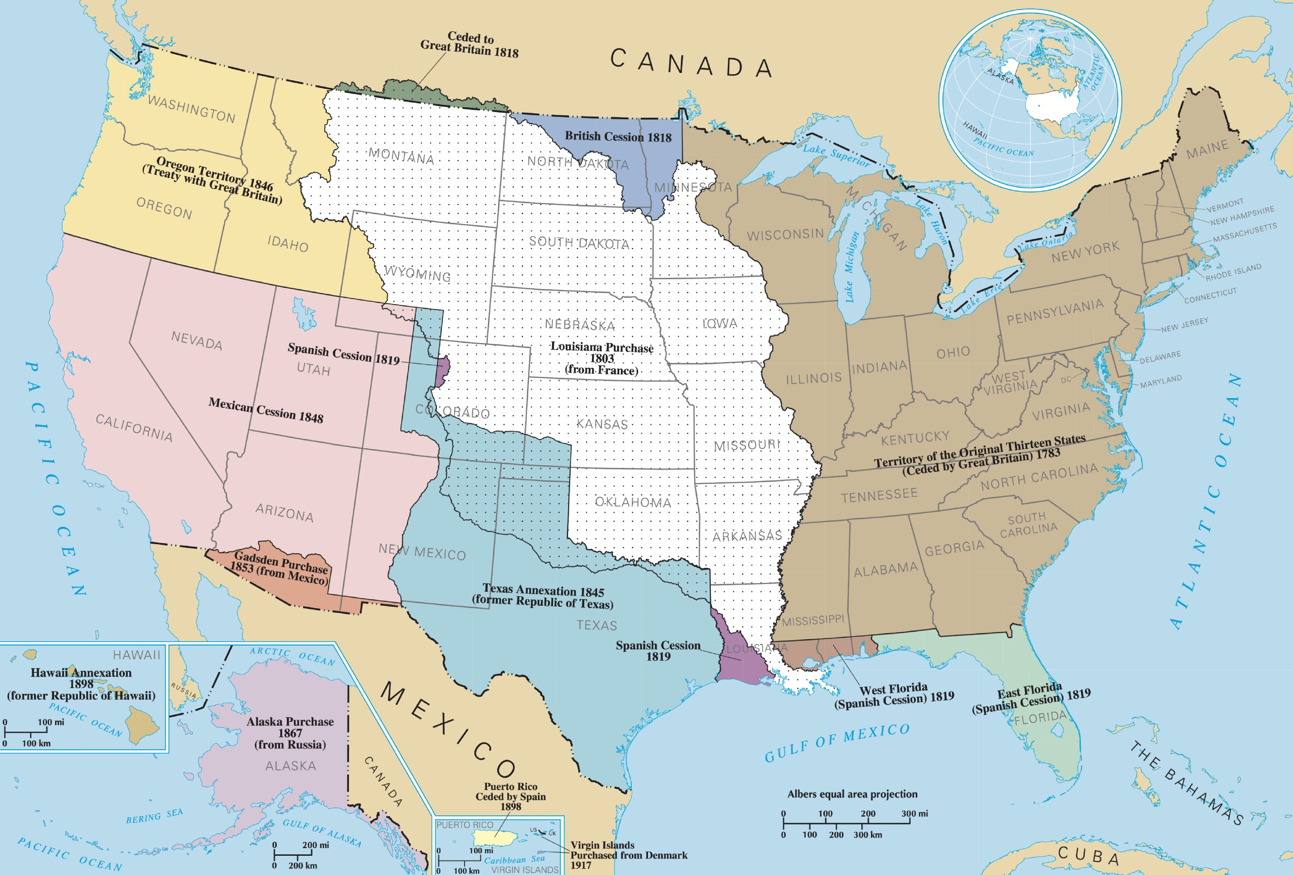El expansionismo americano Un mapa que muestra la expansión territorial de los Estados Unidos StudySmarter