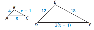 Théorème SSS, exemples de triangles de similitude SSS, StudySmarter