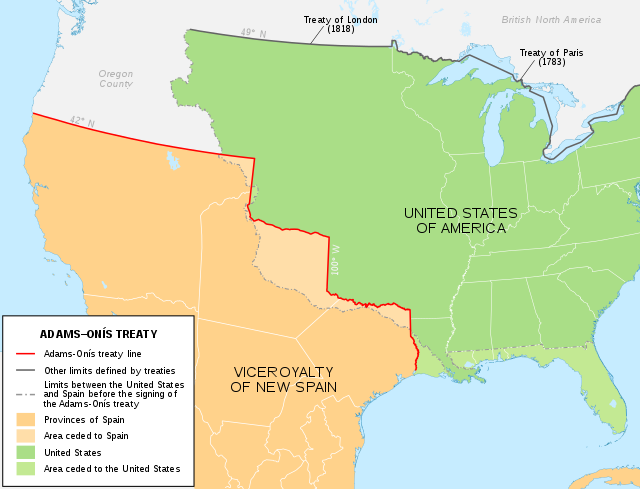 El expansionismo estadounidense Un mapa del Tratado Adams-Onis StudySmarter