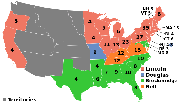 Presidential election 1860, map, summary, facts, StudySmarter
