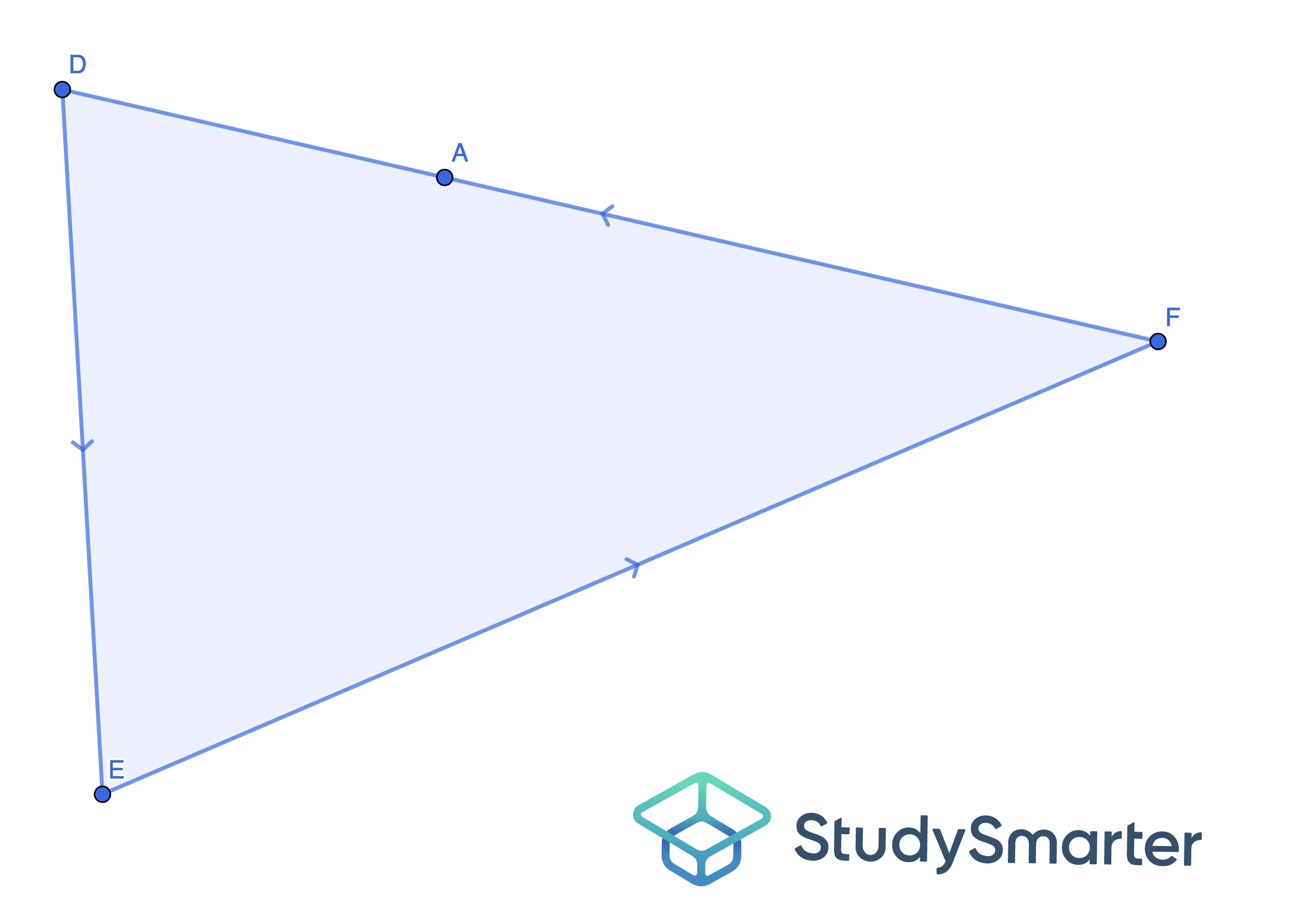 Exemples de rapports fractionnaires, Triangle DEF avec point A, StudySmarter Originals, Jordan Madge