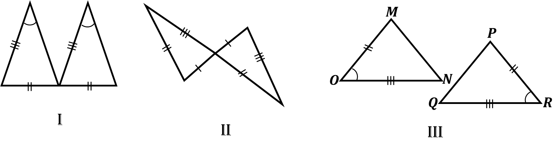 SSS et SAS Une image montrant trois diagrammes qui illustrent les théorèmes SSS et SAS StudySmarter
