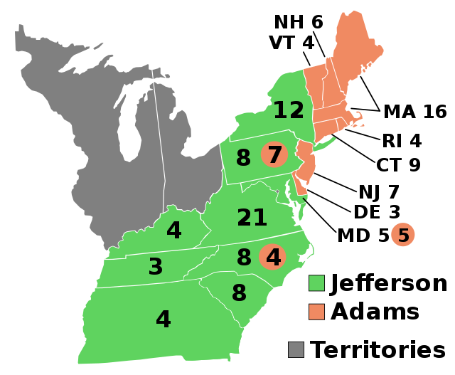 Alien and Sedition Act, Election of 1800 Electoral Map, StudySmarter
