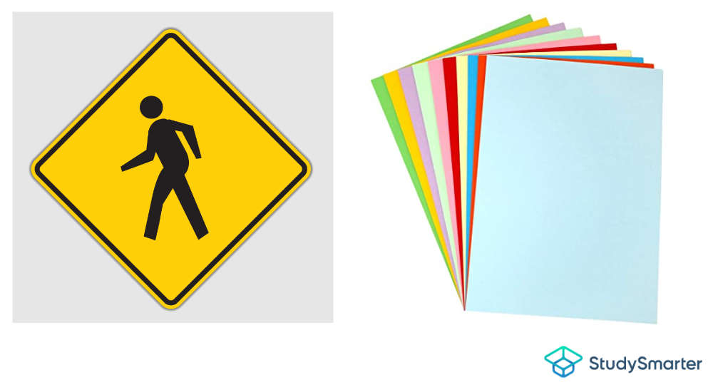 Ejemplo de señal de tráfico y papel de color, StudySmarter Originals