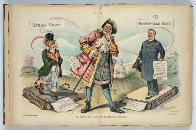Spoils system caricatura política sobre el spoils system StudySmarter