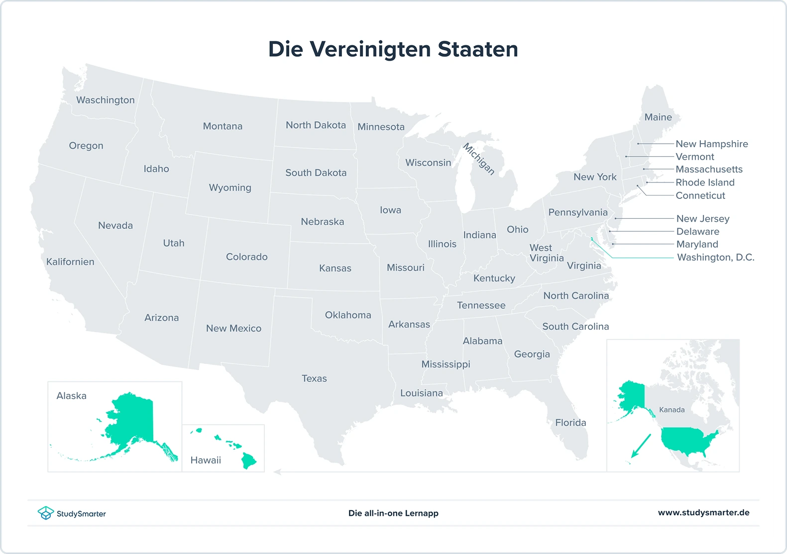 Landeskunde USA, Die 50 Bundesstaaten der USA, StudySmarter