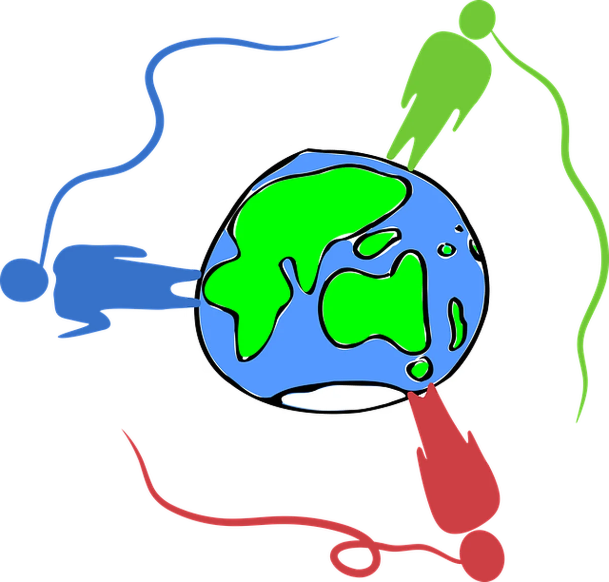 English as a Lingua Franca, three simple people standing around a simple globe, StudySmarte
