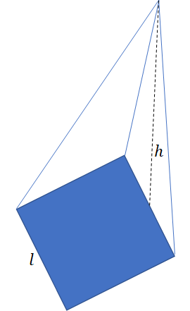 Volumen de las pirámides Ilustración de los lados de una pirámide de base cuadrada StudySmarter