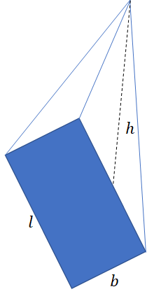 Volumen de las pirámides Ilustración de los lados de una pirámide rectangular StudySmarter