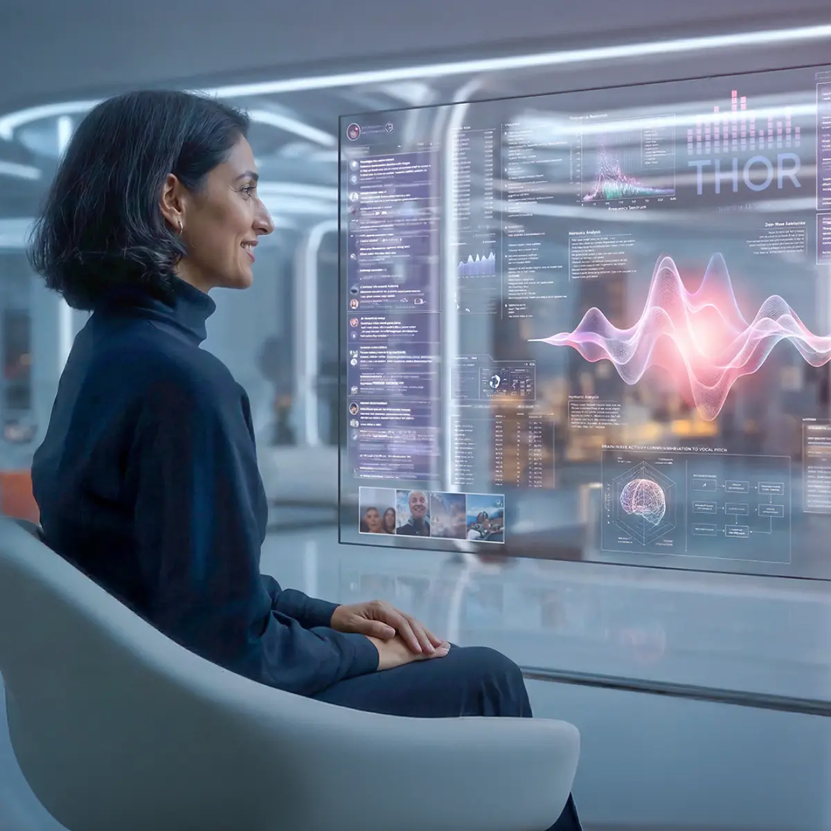 Woman takes a look at screen with data