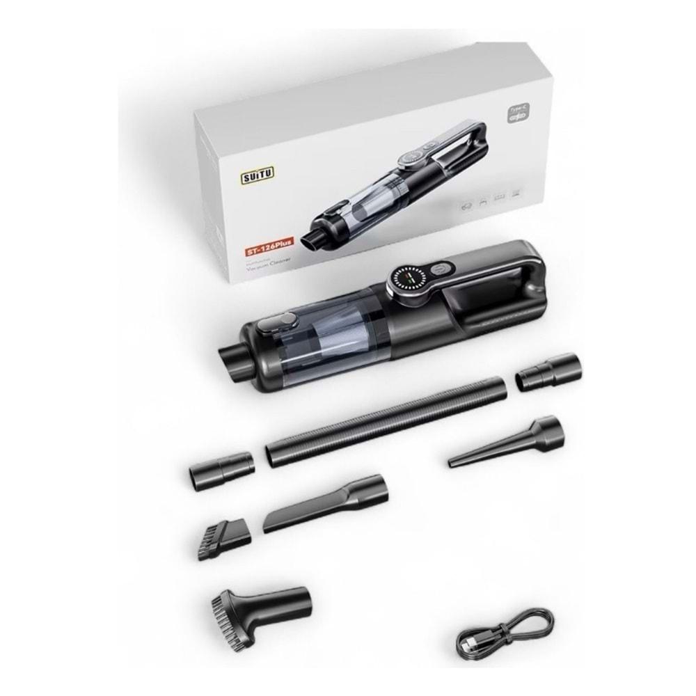 ST-126 PLUS KABLOSUZ ŞARJLI ARAÇ SÜPÜRGESİ YÜKSEK EMİŞ GÜCÜ, ŞARJLI TAŞINABİLİR EL SÜPÜRGE VAKUM ÜFLEME