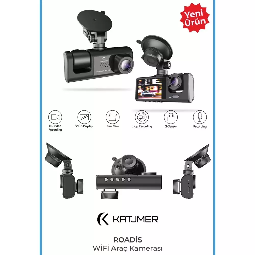 KATJMER ROADİS (WİFİ) FULL HD 3 KAMERALI ARAÇ IÇİ GÜVENLİK KAMERASI