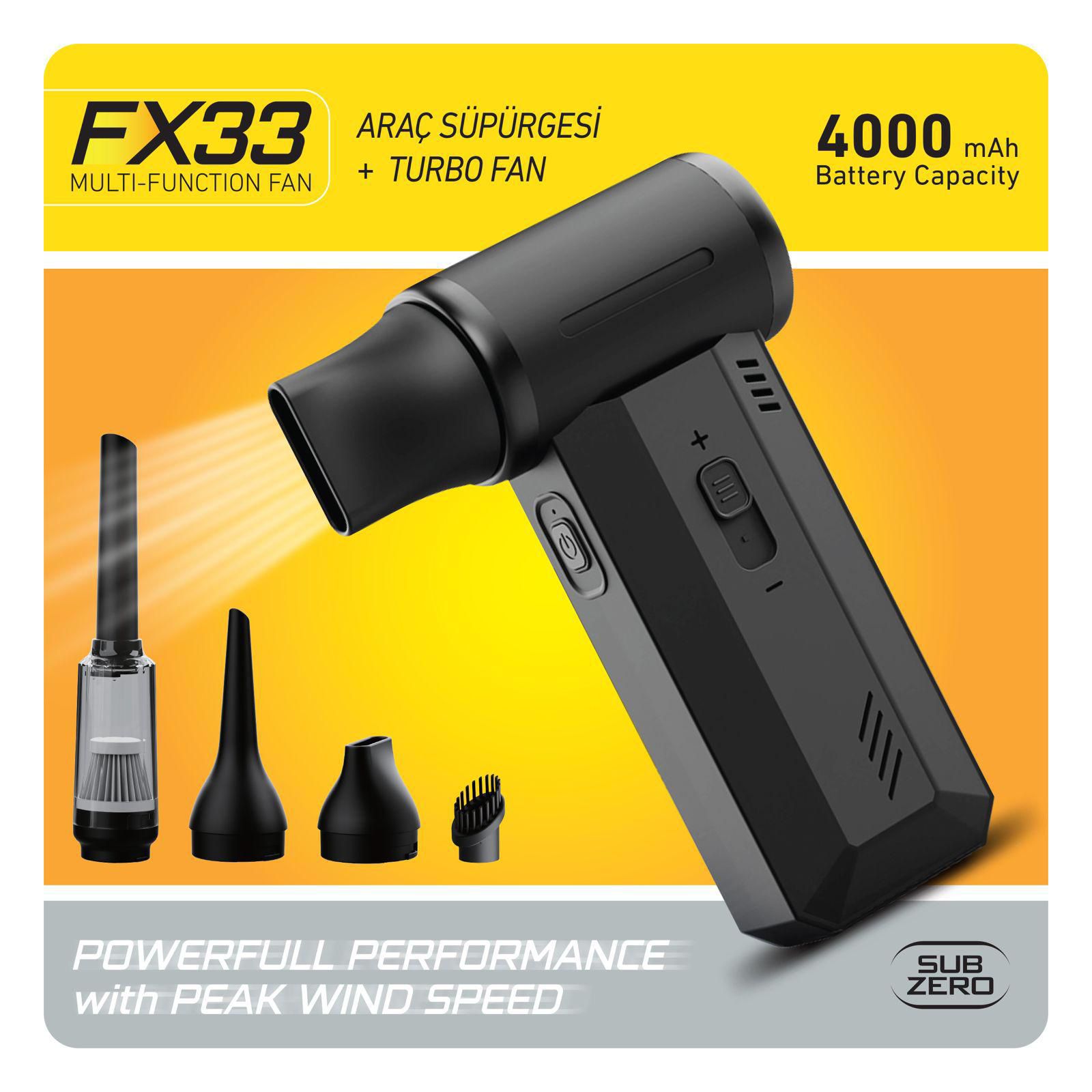 SUBZERO FX33 ÜFLEME FAN VAKUM ŞARJLI ÜFLEME VE SÜPÜRGE 4000MAH TURBO