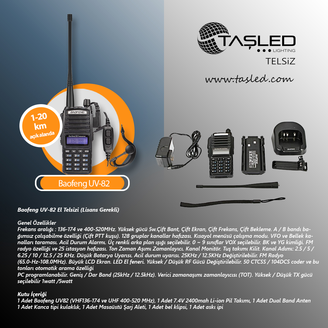 BAOFENG UV82 ELTELSİZİ 