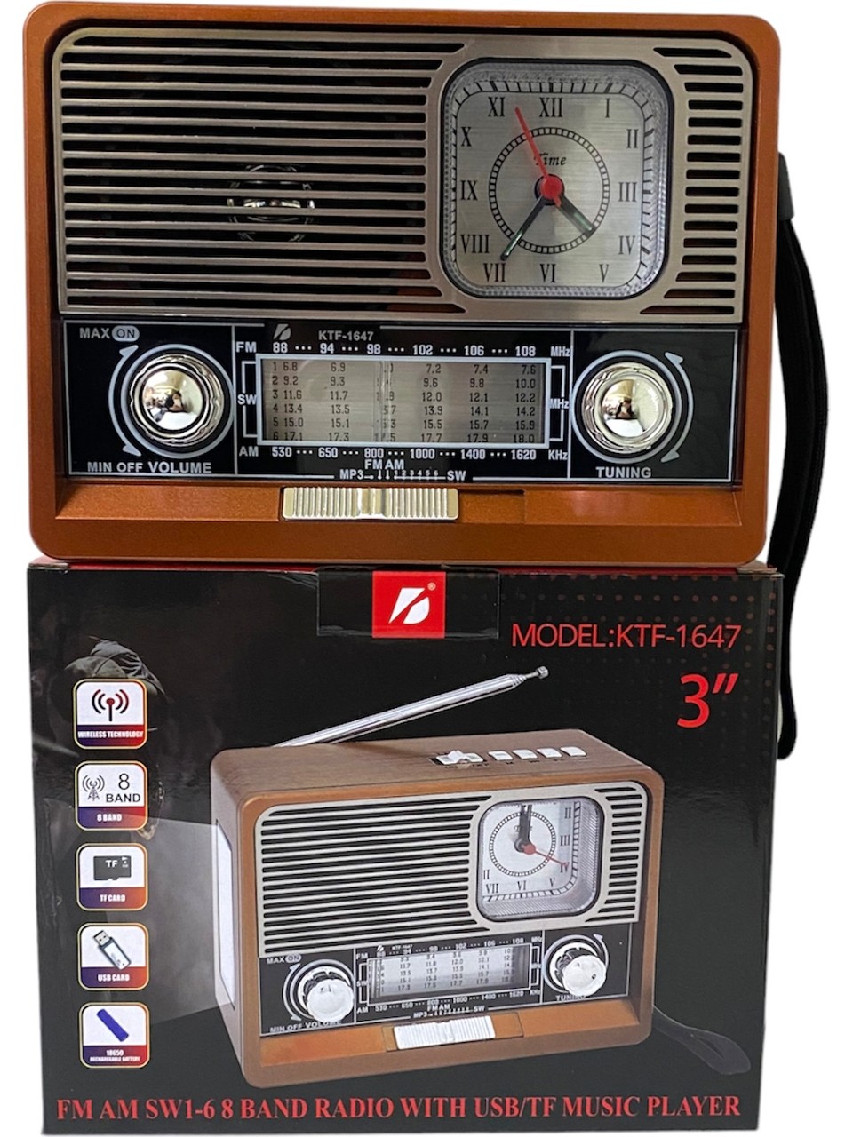 KBROAD 3'' SAATLİ NOSTALJİ RADİO BLUETOOHLU 