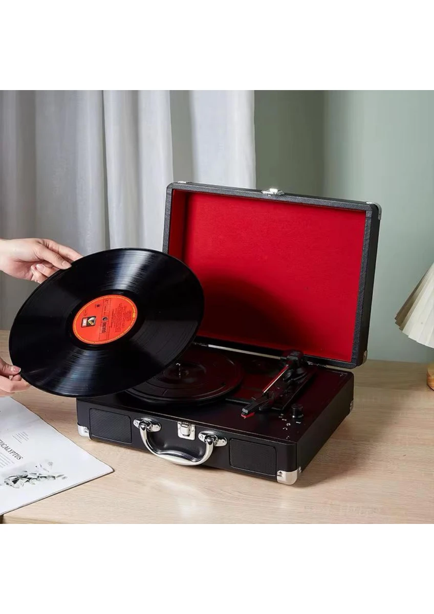 NOSTALJİK PİKAP HOPARLÖRLÜ ÇANTALI PİKAP VİNTAGE PLAK ÇALAR BLUETOOTH/AUX IN/RCA/ 