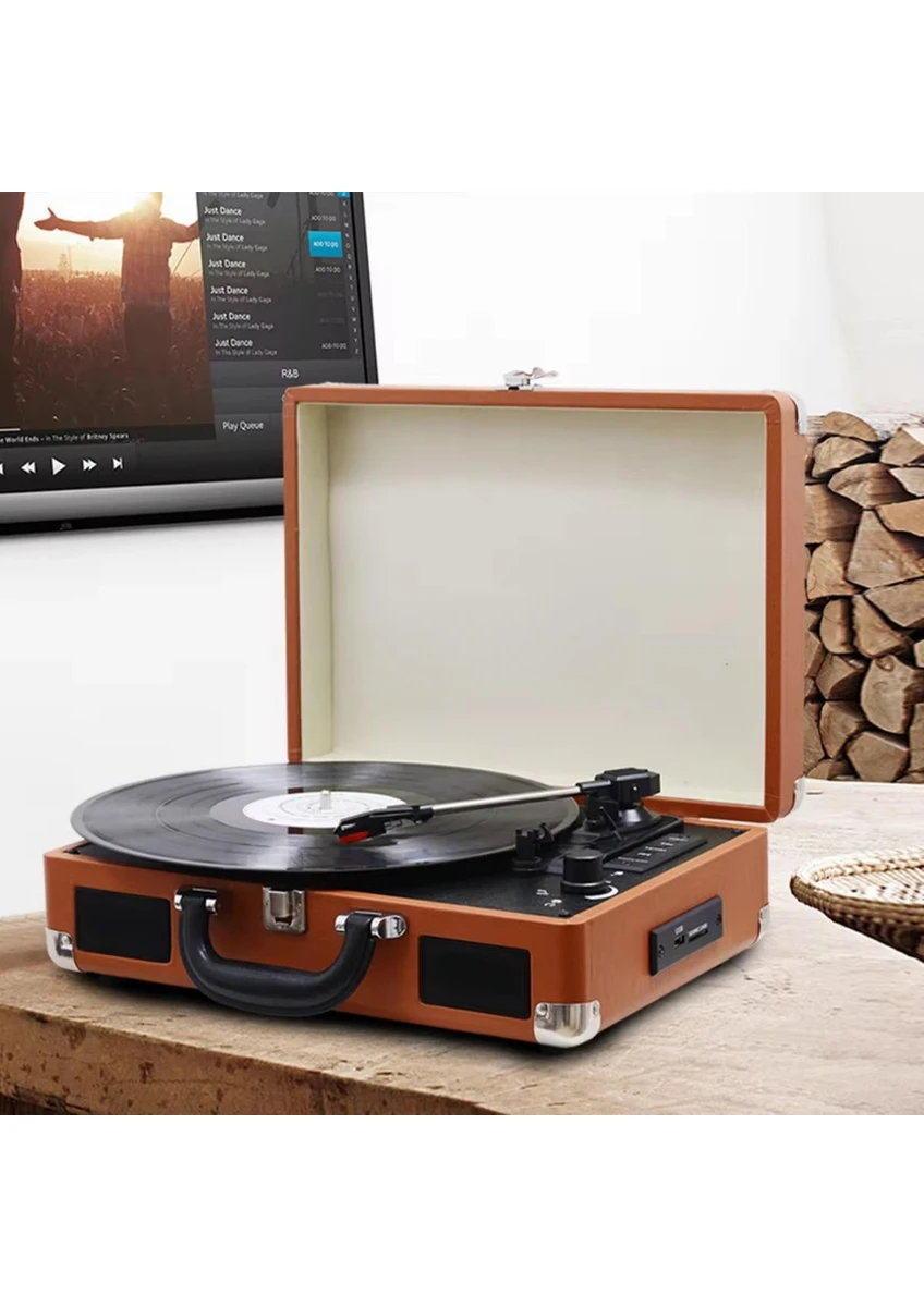 NOSTALJİK PİKAP HOPARLÖRLÜ ÇANTALI PİKAP VİNTAGE PLAK ÇALAR BLUETOOTH/AUX IN/RCA/ 