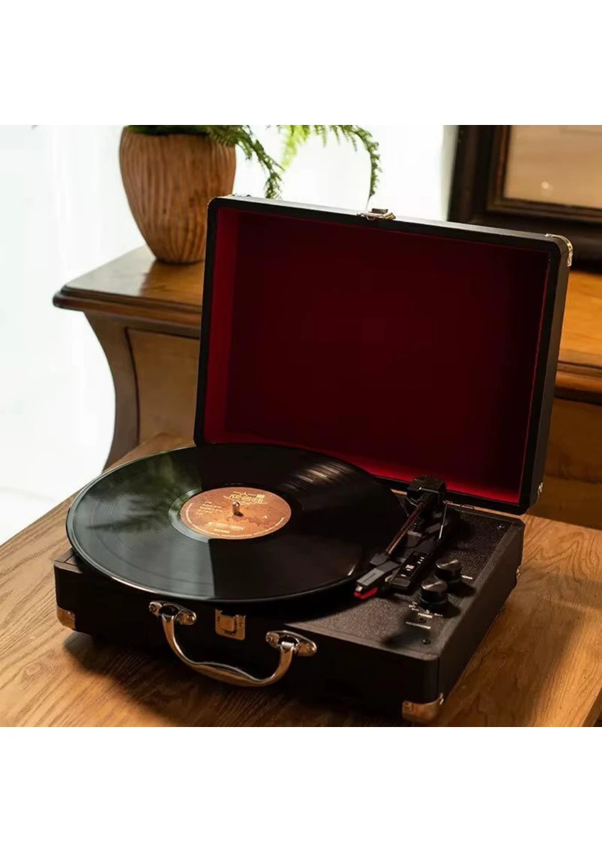 NOSTALJİK PİKAP HOPARLÖRLÜ ÇANTALI PİKAP VİNTAGE PLAK ÇALAR BLUETOOTH/AUX IN/RCA/ 