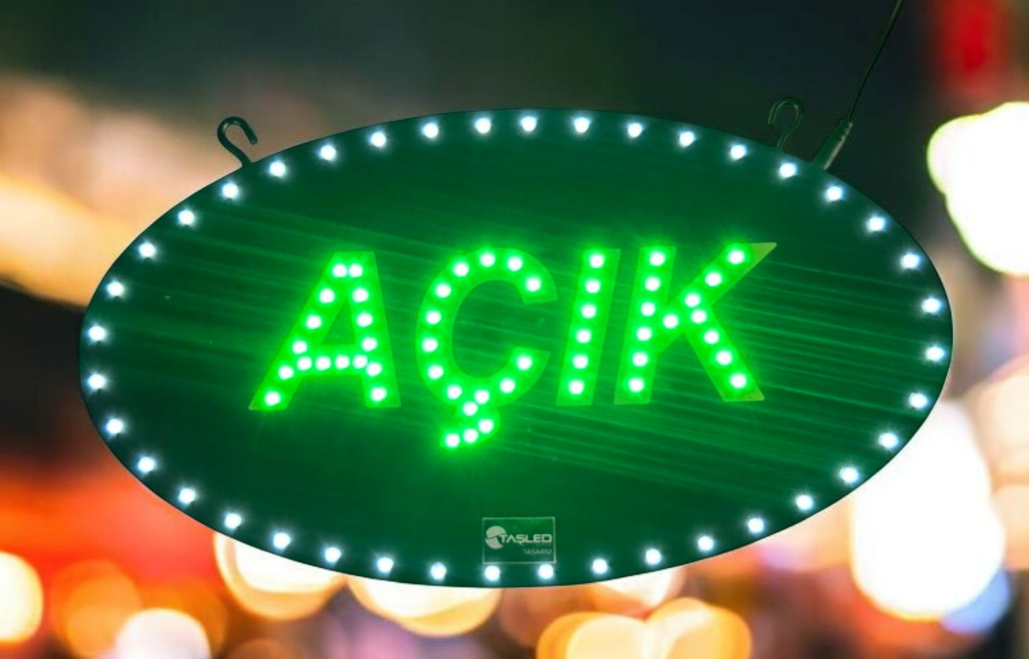 AÇIK LEDLİ PANO OVAL ANİMASYONLU YAZI TAM TAKIM 22X39 CM 