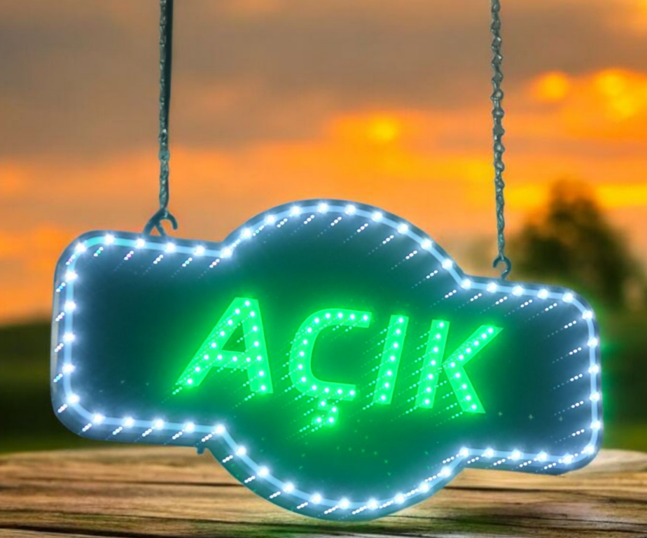 AÇIK LEDLİ PANO BOMBELİ ANİMASYONLU YAZI TAM TAKIM 25X45 CM 