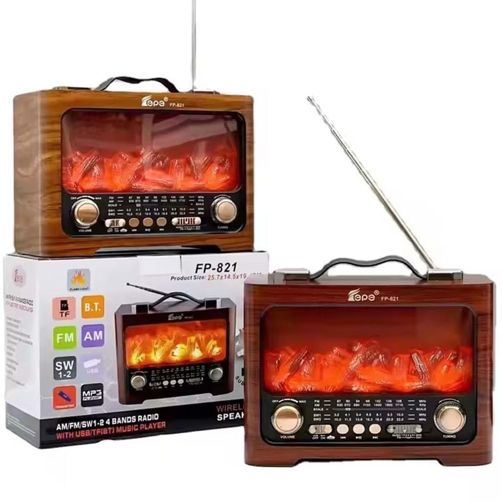 FEPE FP-821 ŞÖMİNE EFEKLİ RETRO BLUETOOHLU NOSTANJİ RADİO  