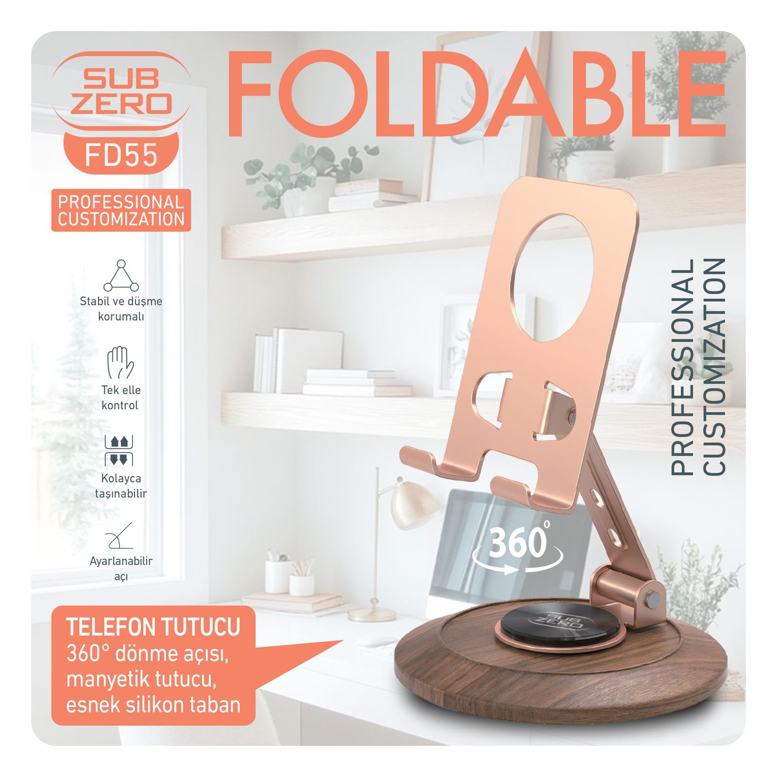 SUBZERO FD55 METAL MASA TELEFON TUTACAGI 360 DERECE DÖNER 