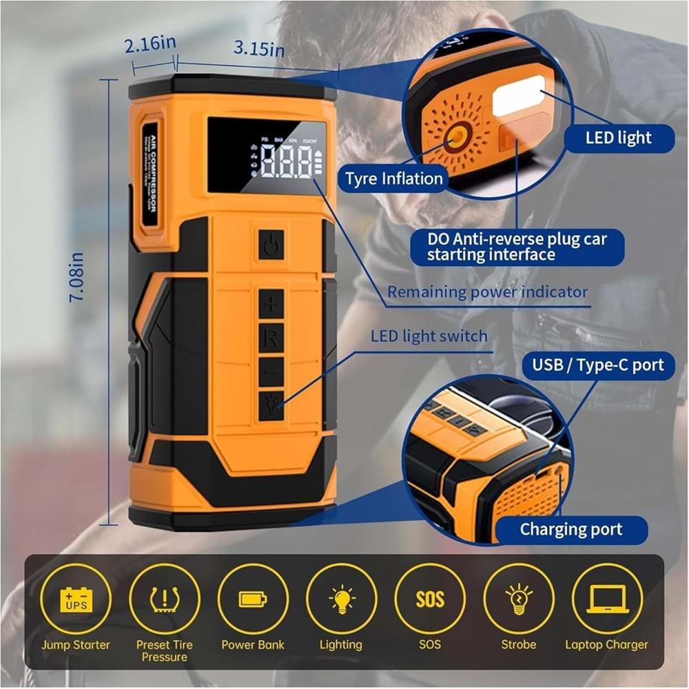 VENANDİN AIRGON-001 KOMPRESÖR AKÜ TAKVİYE CİHAZI 8.000MAH