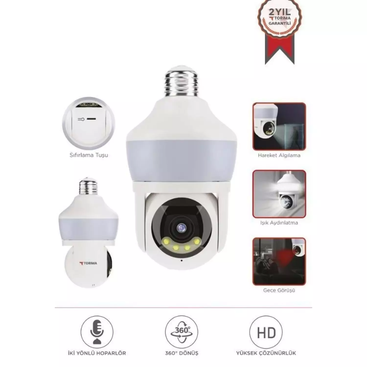 TORİMA CMR-26 BEYAZ 360 DERECE KAMERA FULL HD 1080P AMPÜL WİFİ SMART IP GÜVENLİK KAMERASI