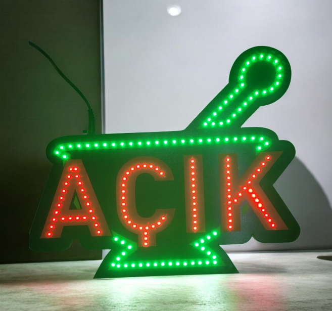 AÇIK LEDLİ PANO ECZANE ANİMASYONLU YAZI TAM TAKIM 25X35 CM 