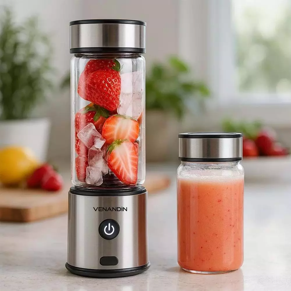 VENANDİN FRULY 450 ML TAŞINABİLİR ÇELİK GÖVDE TYPE-C ŞARJLI BLENDER VE SHAKE'N SMOOTHİES MEYVE
