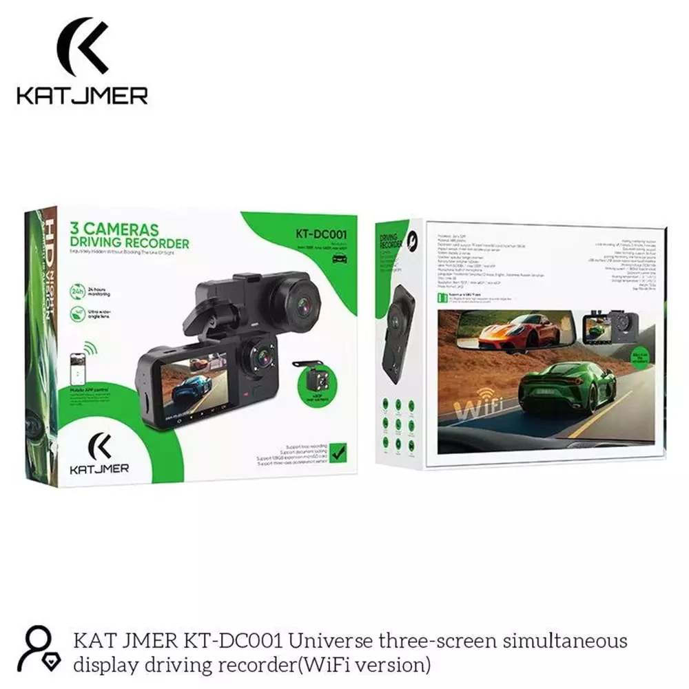 KATJMER KT-DC001 (WİFİ) FULL HD 3 KAMERALI ARAÇ IÇİ GÜVENLİK KAMERASI TELEFON UYGULAMASI