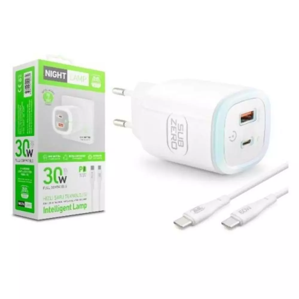 SUBZERO SG100 30W USB-C TO TYPE-CUSB+PD KADEMELİ DOKUNMATİK LED ŞARJ ALETİ 