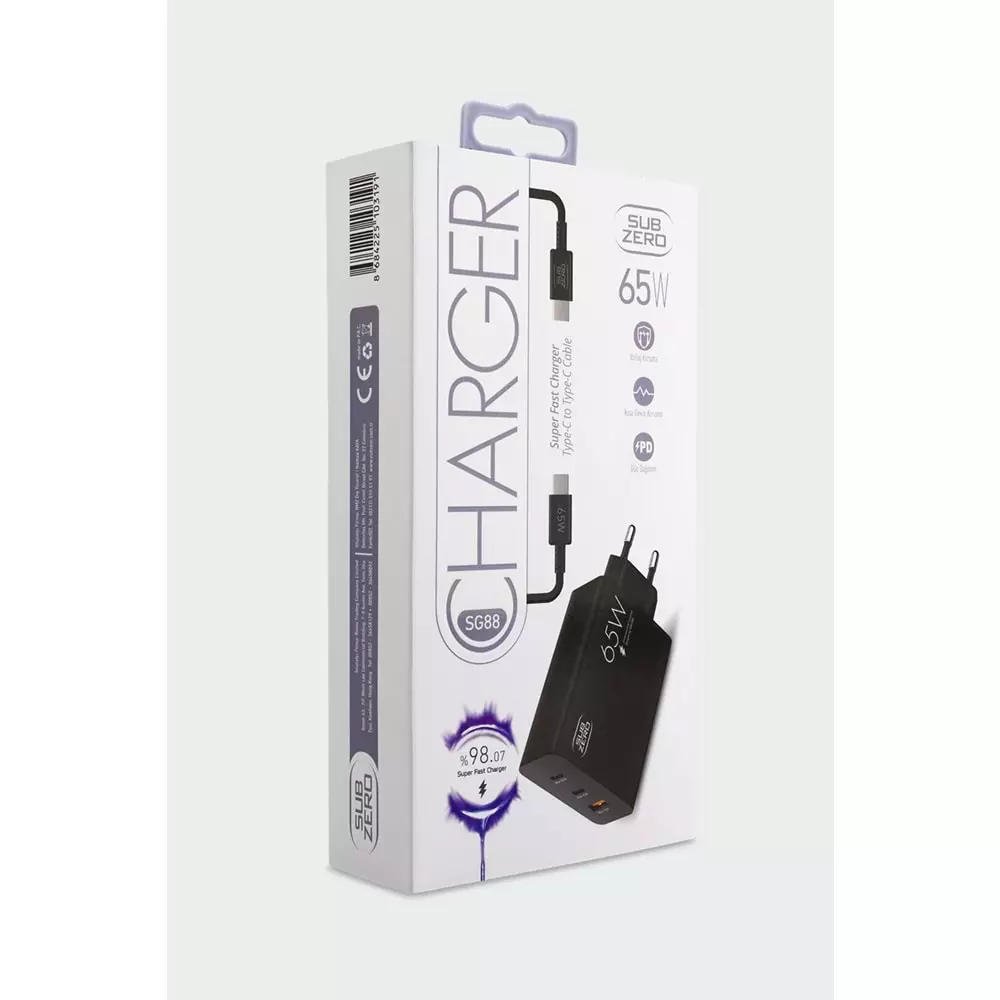 SUBZERO SG88 65W USB+PD+PD GİRİŞLİ SÜPER FAST TYPE-C ŞARJ ALETİ