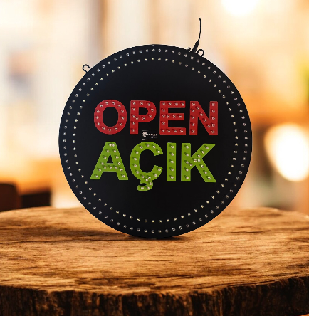 OPEN AÇIK LEDLİ PANO YUVARLAK ANİMASYONLU YAZI TAM TAKIM 44X44 CM 
