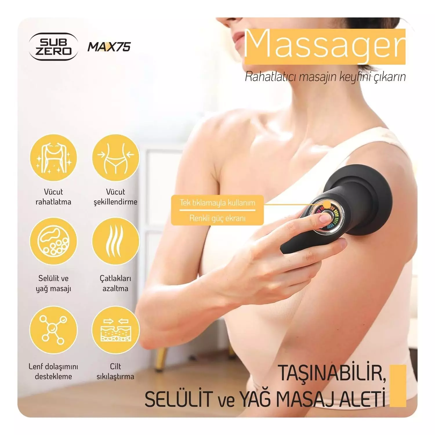 SUBZERO MAX75 TAŞINABİLİR VÜCUT ŞEKİLLENDİRME MAKİNESİ YAĞ YAKMA VE MASAJ ALETİ