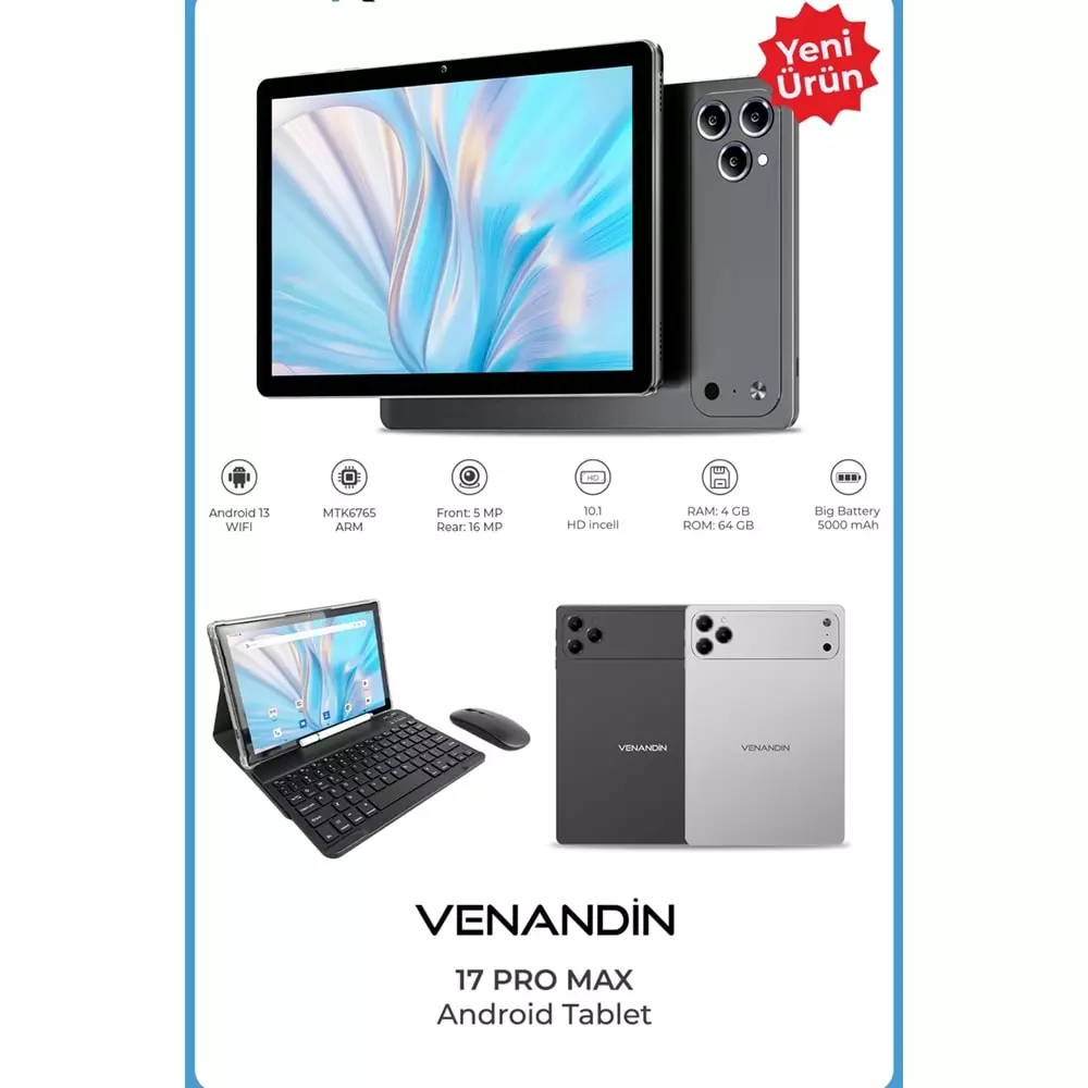 VENANDİN 17 PRO MAX TABLET ANDROİD13 4GB RAM/64GB HAFIZA 10.1"