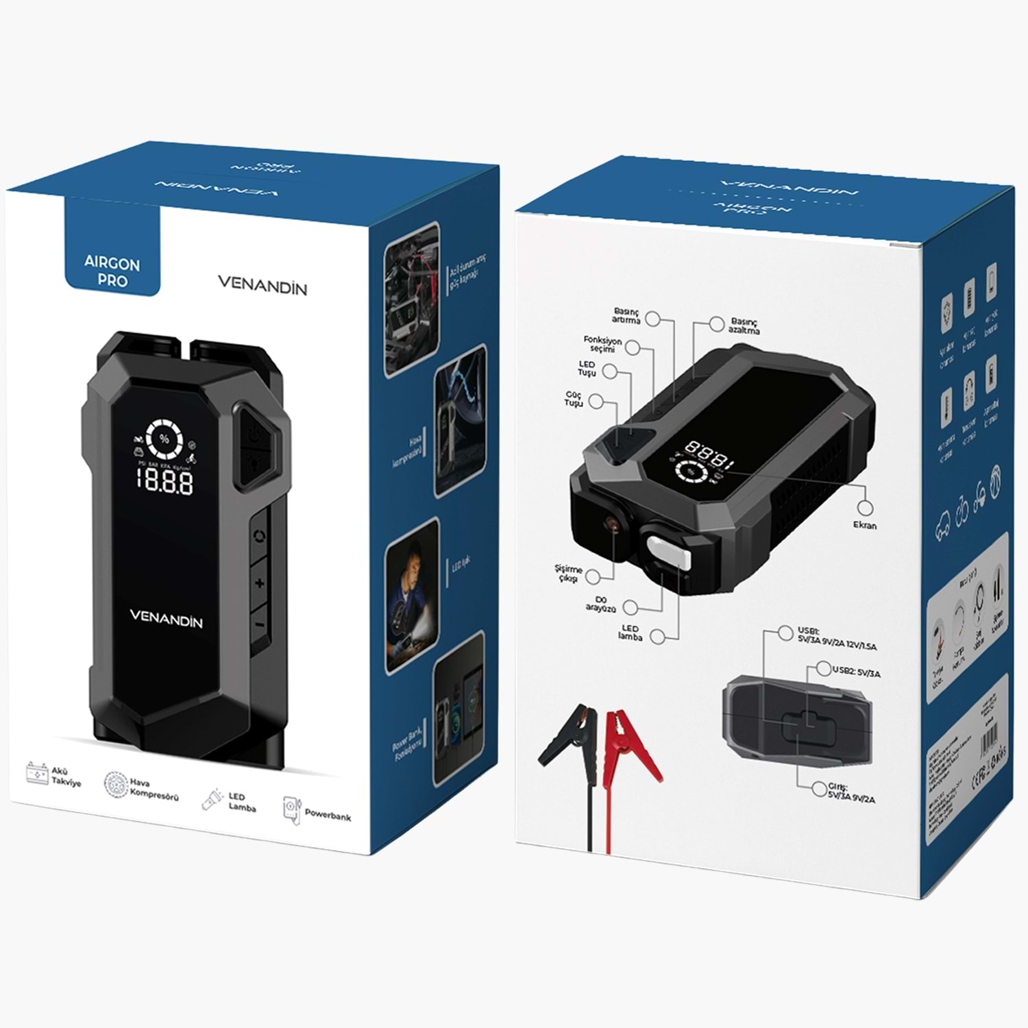 VENANDİN AIRGON PRO KOMPRESÖR AKÜ TAKVİYE CİHAZI 11.000MAH