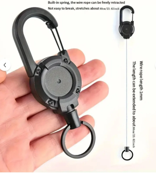 SİYAH GERİ ÇEKME ÇELİK TEL HALAT ANAHTARLIK OUTDOOR KAMP EKİPMANI KANCALI ANAHTARLIK